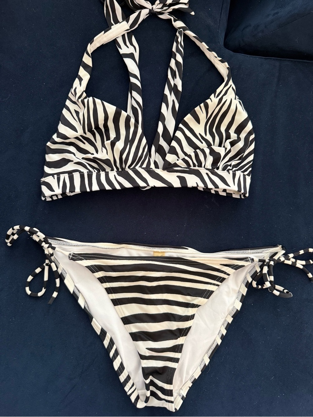Victoria Secret Swim zebra  Print Halter Bikini Set - Black & White